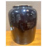 Antique Brown Stoneware Crock w/Lid