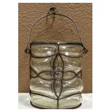 Vtg. Hand-blown Glass Metal Hanging Candle Holder