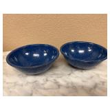 2 Blue and White Speckled Enamelware Bowls