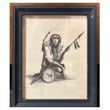 Framed Signed Western Charcoal Print