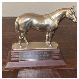 Trophy Brass Horse on Wooden Pedestal