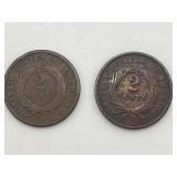 1868 & 1870 2 Cent Coins