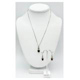 925 Garnet Pierced Earrings & Necklace Set