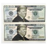 2 Novelty Trump 2020 Federal Reserve Banknotes