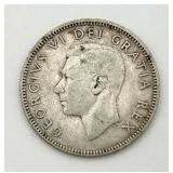 1949 Canada 80% Silver 25 Cents Coin