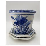 Blue/White Porcelain Planters w/2 Saucers