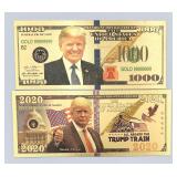 2 Novelty Trump 24K Gold Plated Plastic Notes