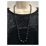 Elegant Long Faceted Black Glass Bead Necklace