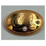 Vtg. Gold-tone Oval Brooch w/ Pearl