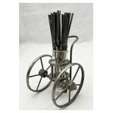 Vintage Metal Cocktail Wheel Cart w/ Swizzles