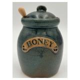 Handmade Blue Ceramic Honey Jar