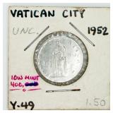 1952 Uncirculated Vatican City 1 Lira Coin