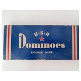 Vtg U.S.A. Double Nine Wooden Domino Set Box
