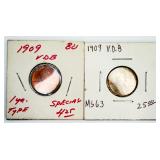 2 1909 V.D.B Lincoln Wheat Pennies