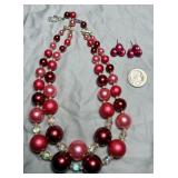 Pink Beaded Fashion Necklace & Earrings Set