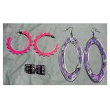 3 Pairs of Pink & Purple Pierced Fashion Earrings