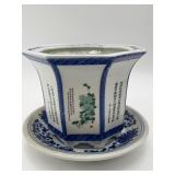 Chinese Blue/White Porcelain Planter w/Saucer