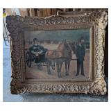 *Vtg Horse Carriage 21" x 24" Painting by Parker