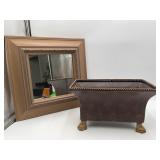 Wooden Mirror & Footed Metal Planter Box