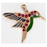 14KT Gold Diamond & Ruby Hummingbird Pendant