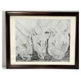 Original Pencil Drawing of 3 Lions Drinking