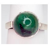 VTG 925 Large Natural Emerald Cabochon Ring