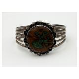 Vintage Sterling, Turquoise & Walnut Cuff Bracelet