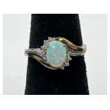 Sterling Silver & 10K Gold, Opal & Diamond Ring