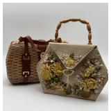 Wicker/Brown Vintage Leather strap Handbag