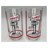 2 Vintage Sonic Drive-In "Happy Eating" Glasses