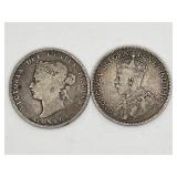1872 & 1913 Canada 25 Cent Silver Coins