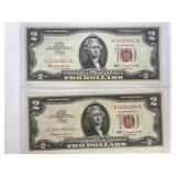 2 Series 1963 Uncirc. Sequential Red Seal $2 Bills