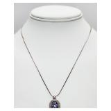 925 Amethyst & Diamond Pendant Snake Chain