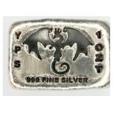 YPS 1 Troy Ounce .999 Fine Silver Bar w/ Dragon