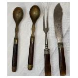 4 VTG Brass/Teak Spoons & Forks & Knife