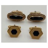 2 Pairs of Vtg. Gold-tone Onyx Cufflinks