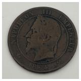 1864 Napoleon lll Empereur Die2 Centavos Coin