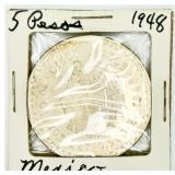 1948 Estados Unidos Mexicanos Cinco Pesos Coin