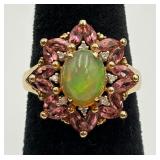 10K Australian Opal Diamond & Pink Tourmaline Ring