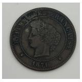 1871 Republique Francaise 5 Centimes Coin