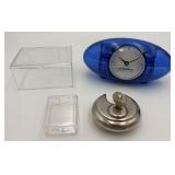 Clock, Plastic Containers, & a Lock w/ Key