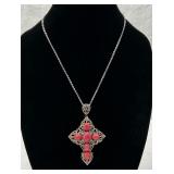 Gold & Silver Tone Fancy Metal Cross Necklace