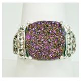 Sterling Silver Druzy w/ Garnets Ring
