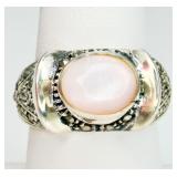 Sterling Silver Rose Quartz & Marcasite Ring