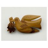 Hand Carved Olive Wood Dove Pin