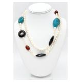 925 Onyx, Dyed Howlite, Carnelian Necklace