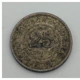 Rare 1929 State of Borneo 25 Cent Silver Coin
