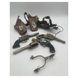 Vintage Western Toy Cap Guns, Leather & Spur