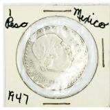 1947 Estados Unidos Mexicanos Un Peso Silver Coin
