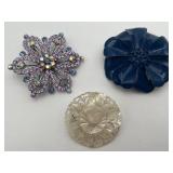3 Vintage Floral Brooches